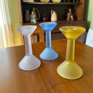 Vintage Glass Candle Stick Holders Colorful Stained Milk Glass Art Artsy Unique